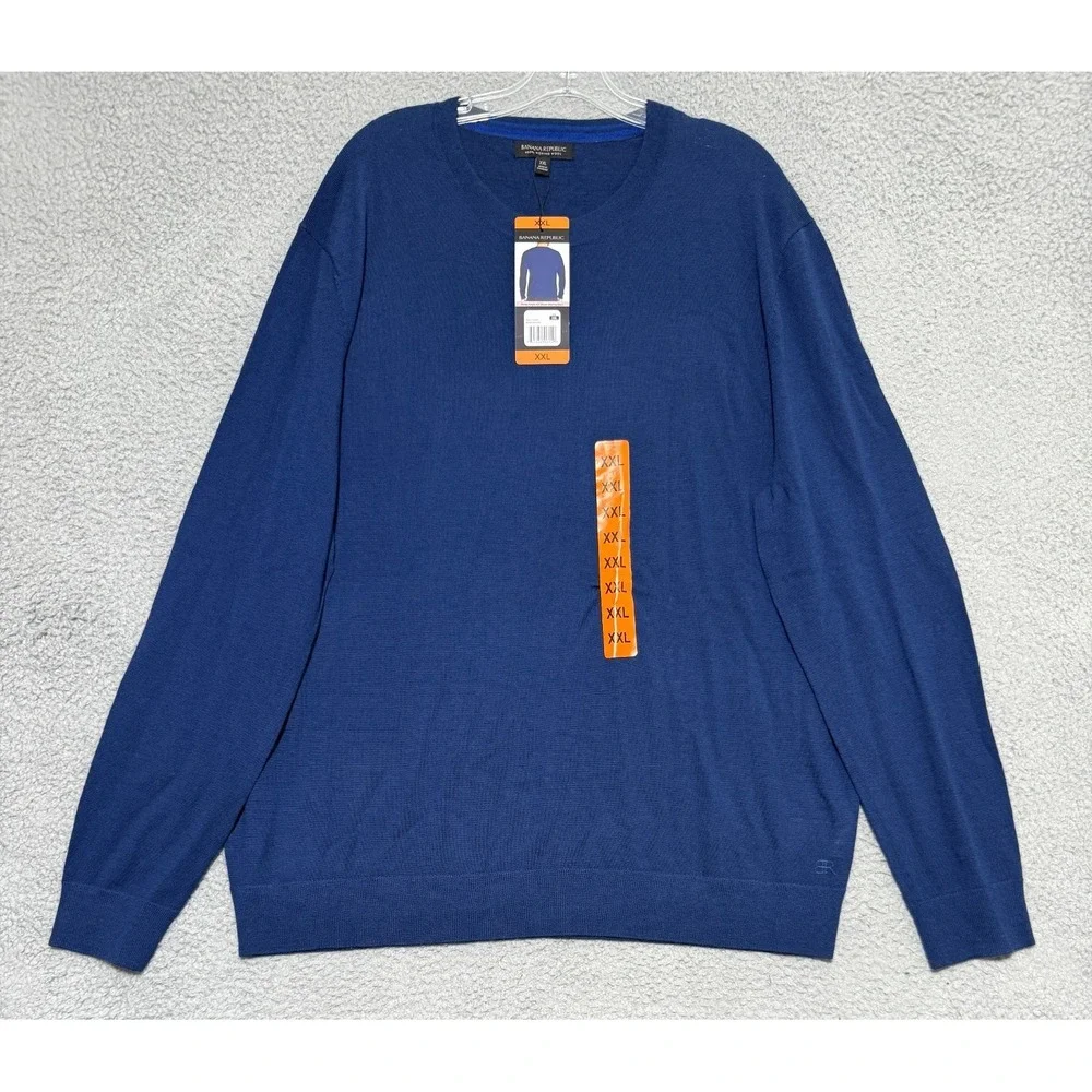 NEW Banana Republic 100% Merino Wool Crew Neck Sweater Classic Fit Mens 2XL Navy